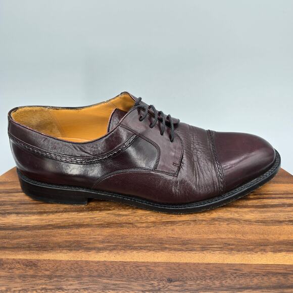 Mezlan Napoli Oxfords Men's 9 M Burgundy Leather Cap Toe Lace Up Dress Shoes - Picture 1 of 10